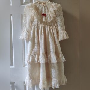 Vintage Sweet n Sassy Victorian Lace Ruffle Tiered Prairie Dress 5